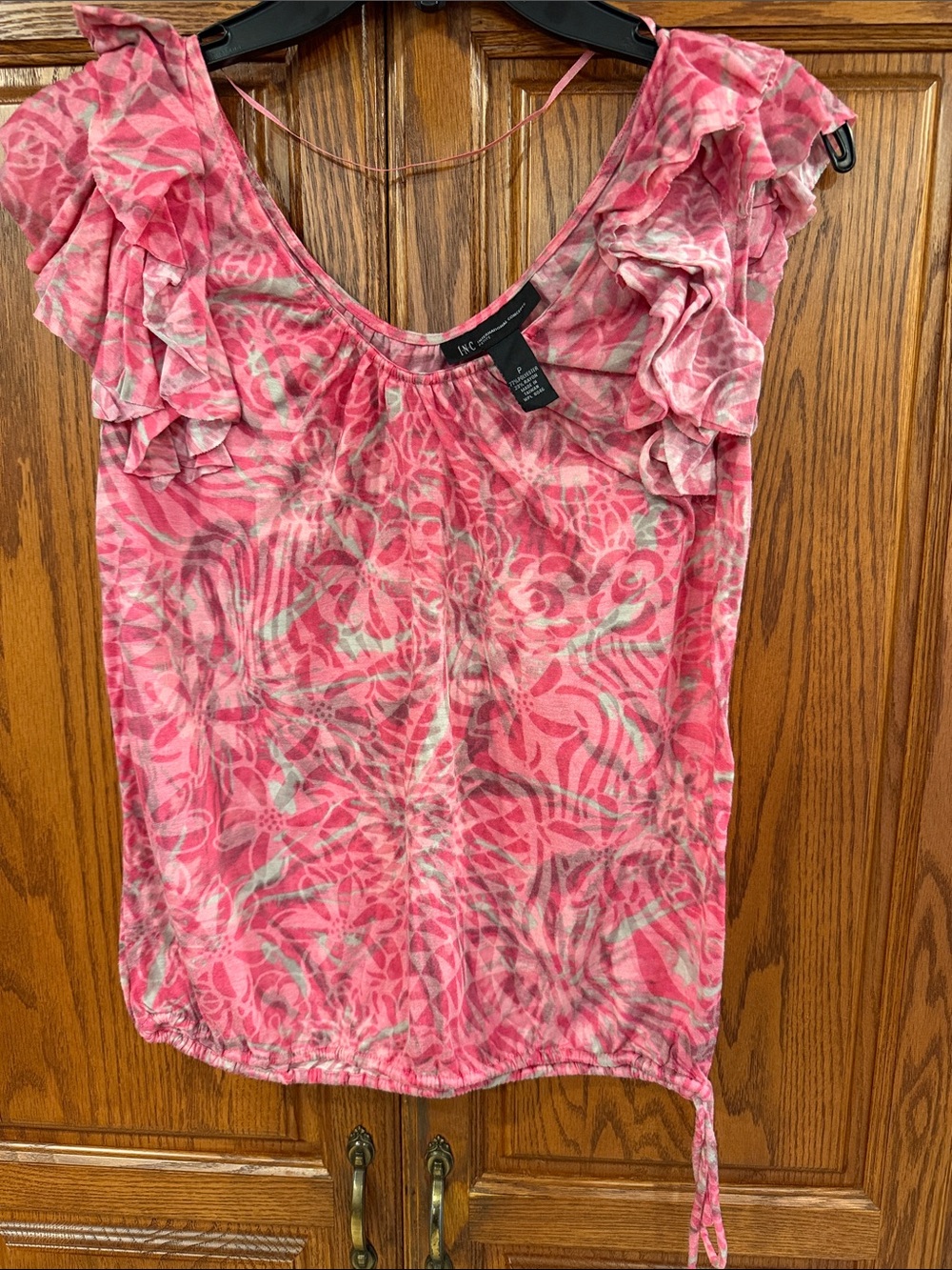 INC International Concepts Pink Floral Ruffle Tank Top
